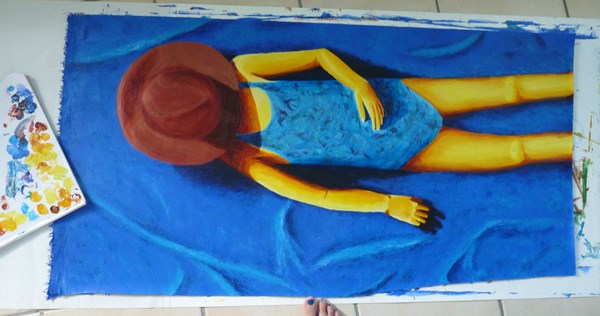 tableau fille maillot plage peinture