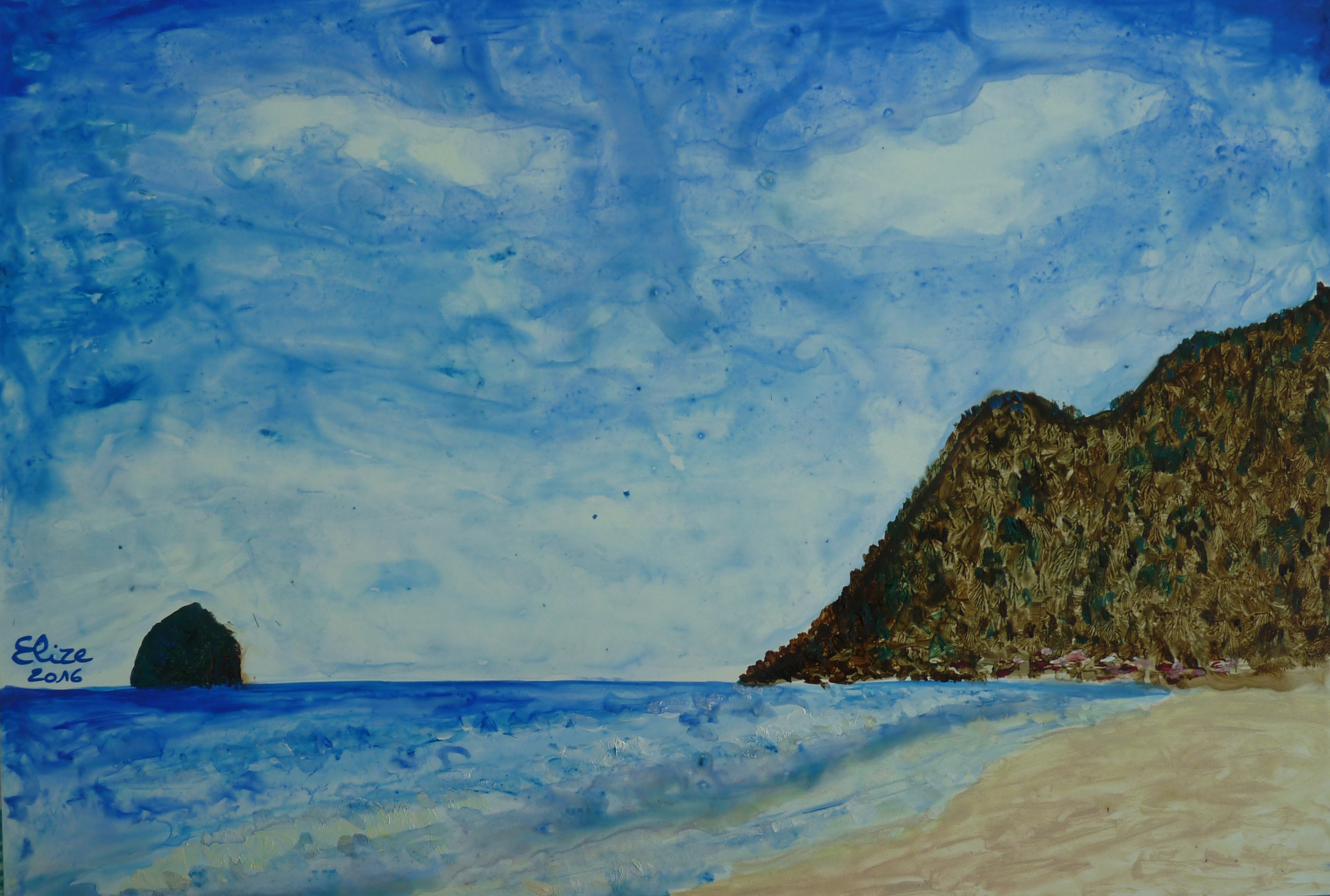 le diamant martinique rocher peinture aquarelle plage mer