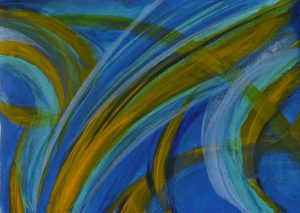 tableau abstrait bleu jaune elize