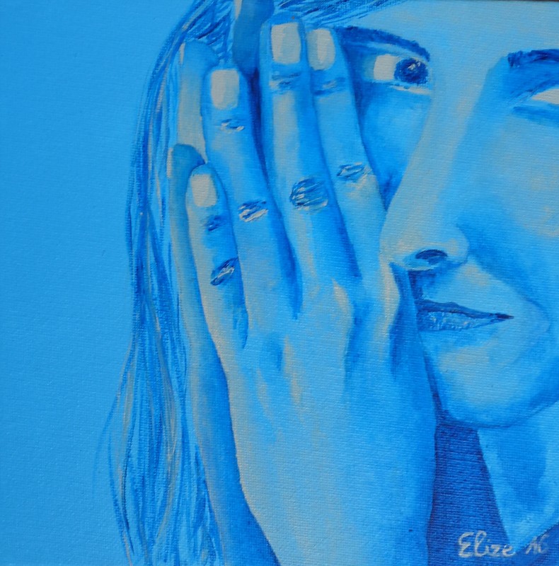 peinture bleu elize main femme