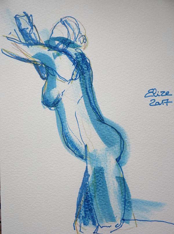 Camille Claudel dessin de la destinée ou le chemin de vie par elize, à l'encre crayon bleu