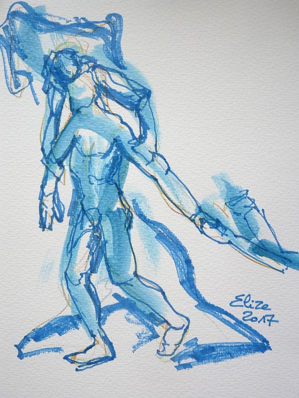 Camille Claudel dessin de la destinée ou le chemin de vie par elize, à l'encre crayon bleu