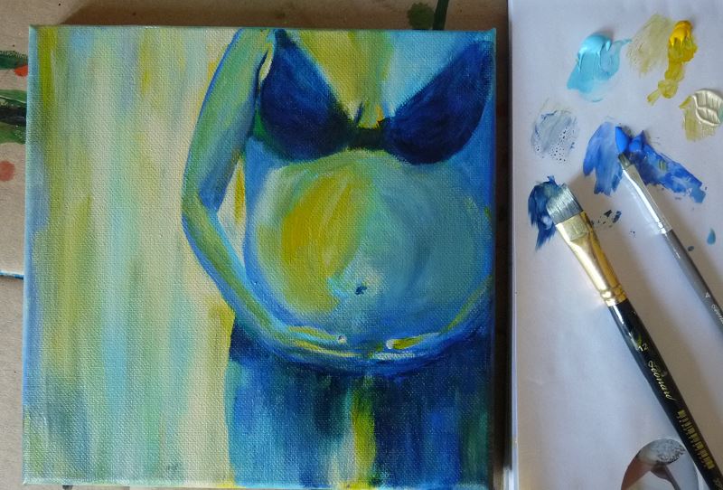 tableau attente heureuse femme enceinte ventre bébé peinture elize