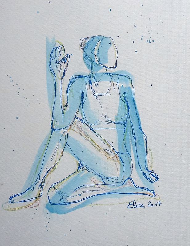 yoga posture torsion dessin encre pinceau elize