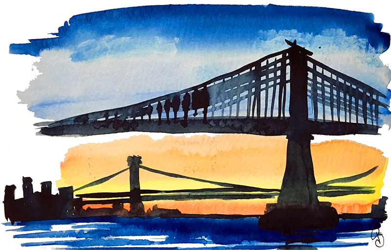 pont soleil couchant new york