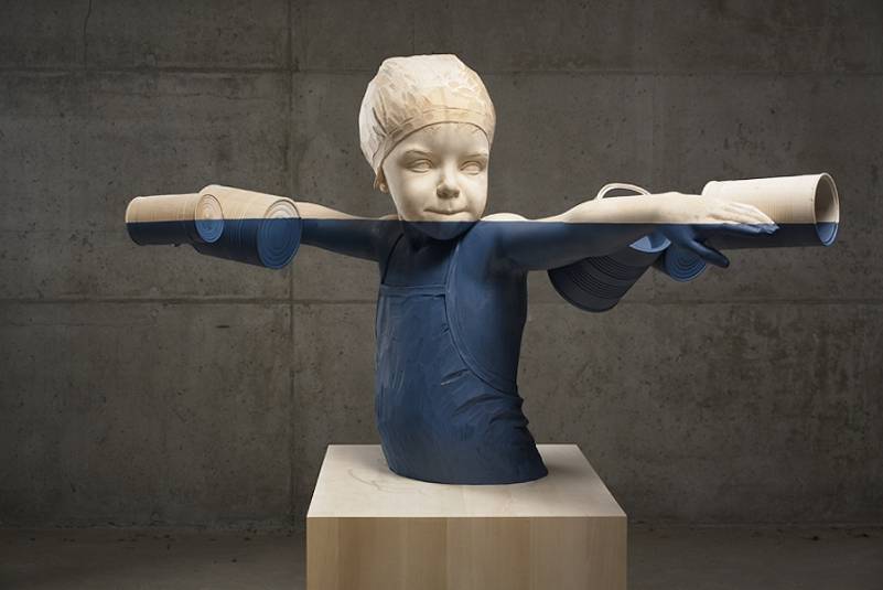 willy verginer sculpture en bois enfant conserve couleur sur