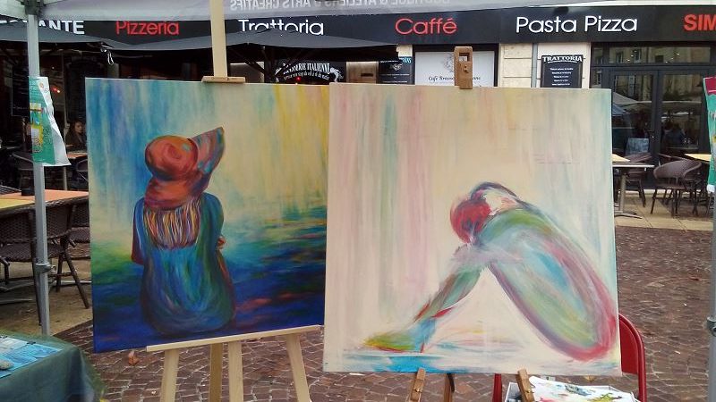 peinture femme impressionniste elize artiste peintre peindre en public tableau marché
