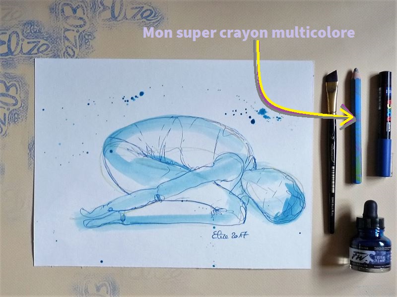 yoga dessin elize pigmentropie gros crayon multicolore pinceau encre posca crayon