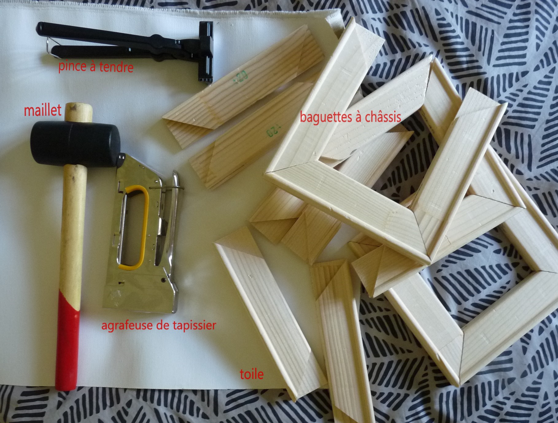 monter toile sur châssis outils