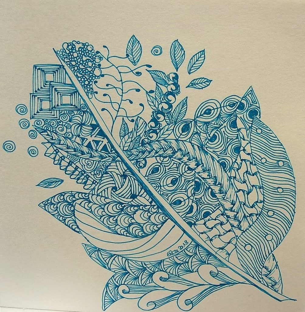 zentangle feuille bleu trait dessin vegetal bleu