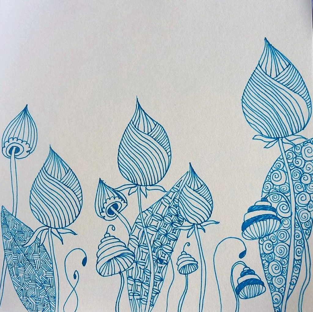 zentangle fleur bleu trait dessin vegetal bleu