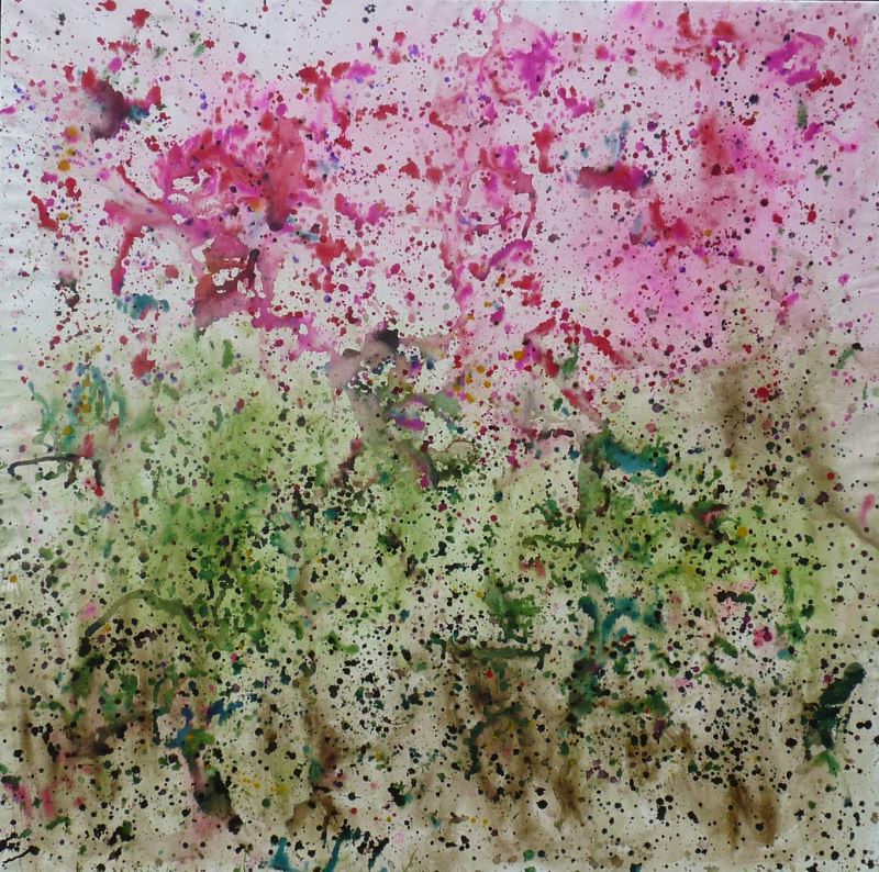 tableau vegetation printemps jet peinture gouttes projection action painting pollock