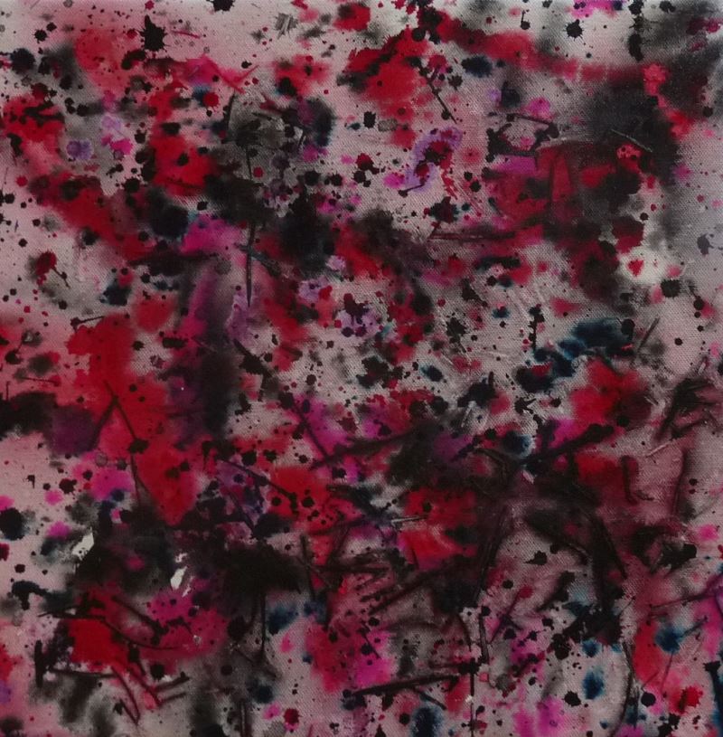 toile noir rouge action painting gouttes giclure projection peinture encre