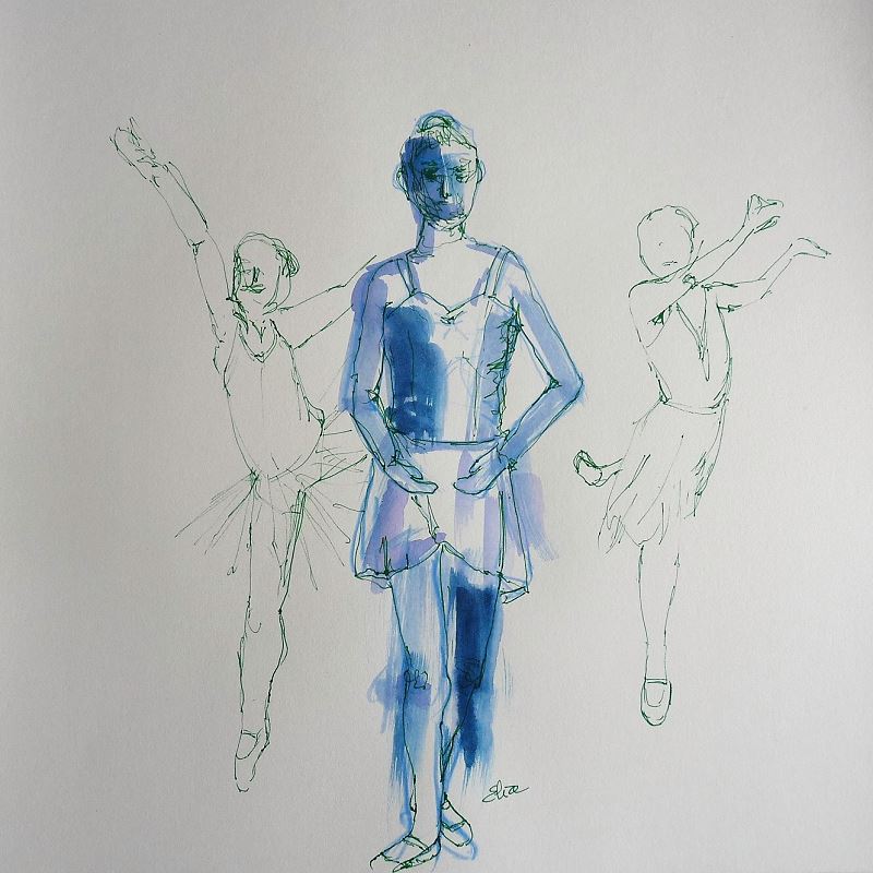 elize dessin esquisse fillette danseuse premiere position pigmentropie bleu vert