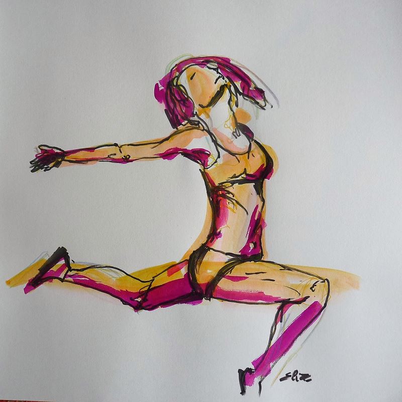 dessin elize saut danseuse jaune rose
