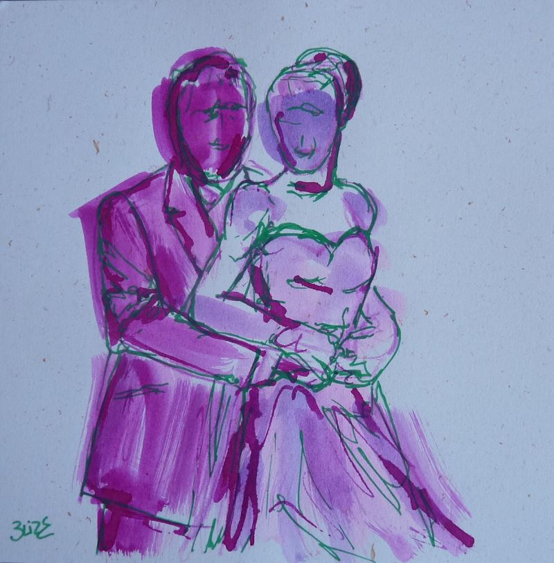mariés mariage robe dessin esquisse elize rose violet