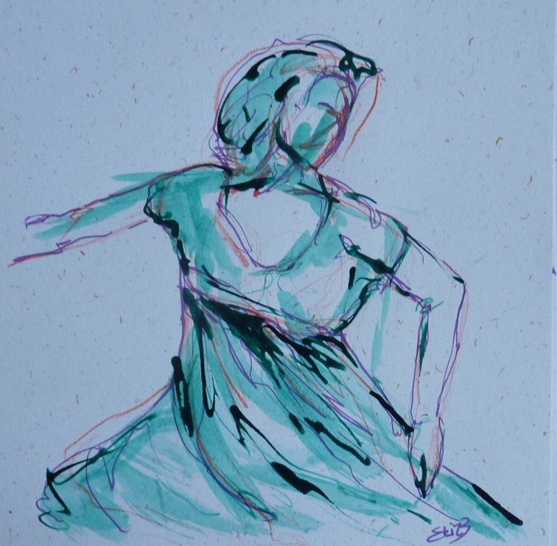 danseuse trait encre vert elize pigmentropie