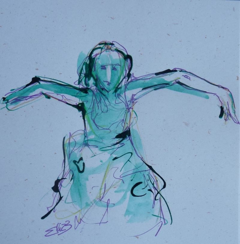 danseuse bras ecartée dessin encre vert elize