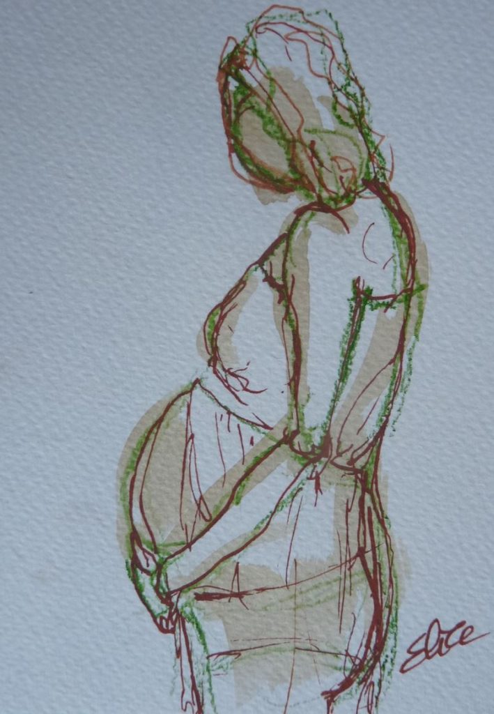 femme enceinte tenant son ventre esquisse elize dessin pigmentropie
