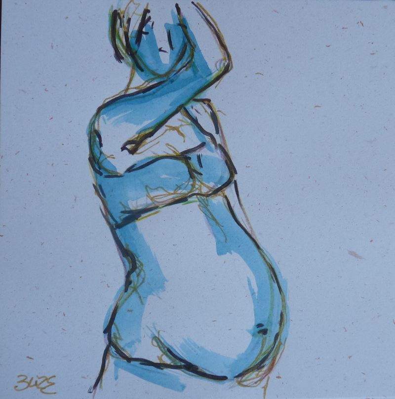 femme enceinte encre bleu esquisse elize dessin