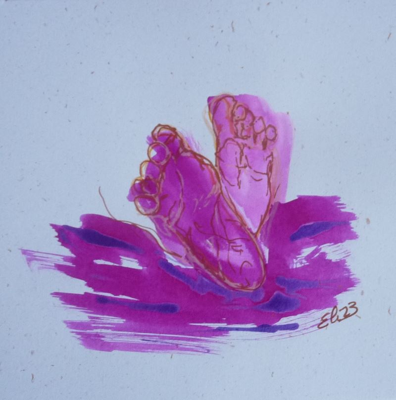 peton pied bébé esquisse elize dessin rose violet