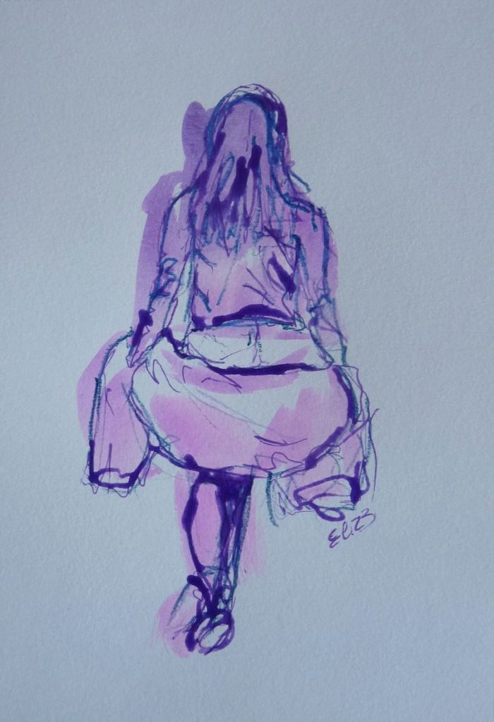 femme de dos marchant esquisse elize dessin violet