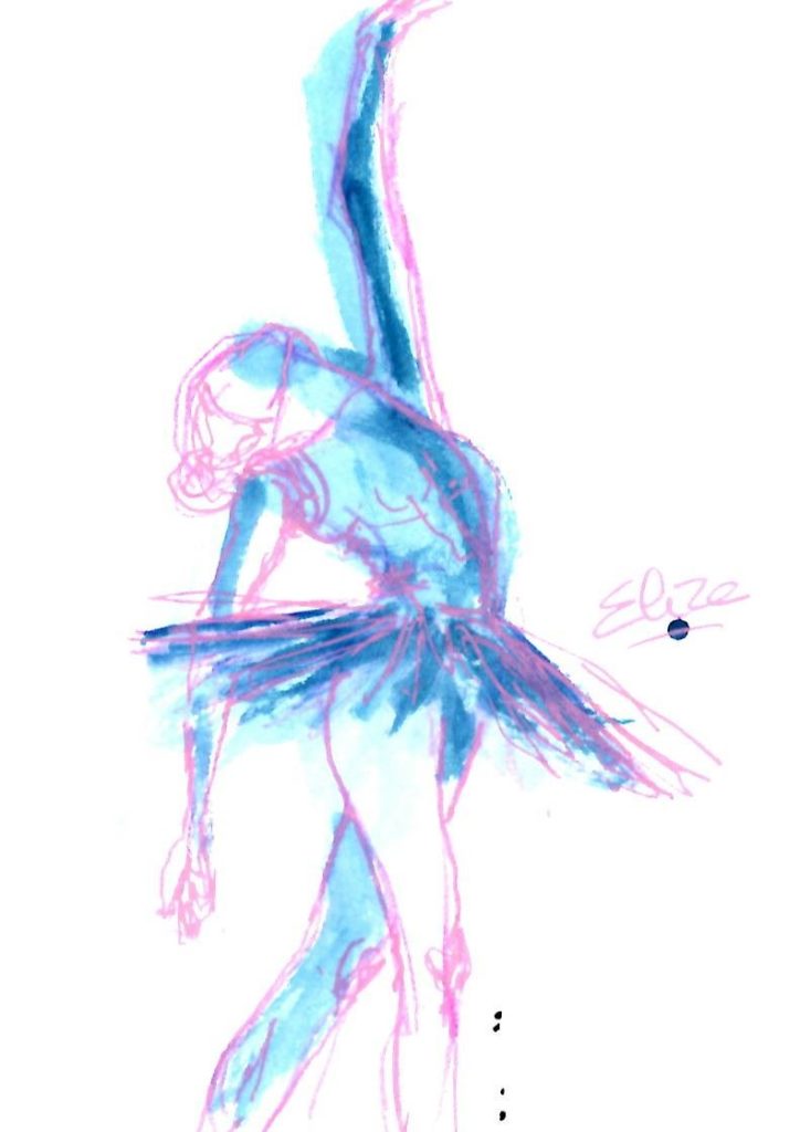 tutu danse elize dessin esquisse encre bleu aquarelle