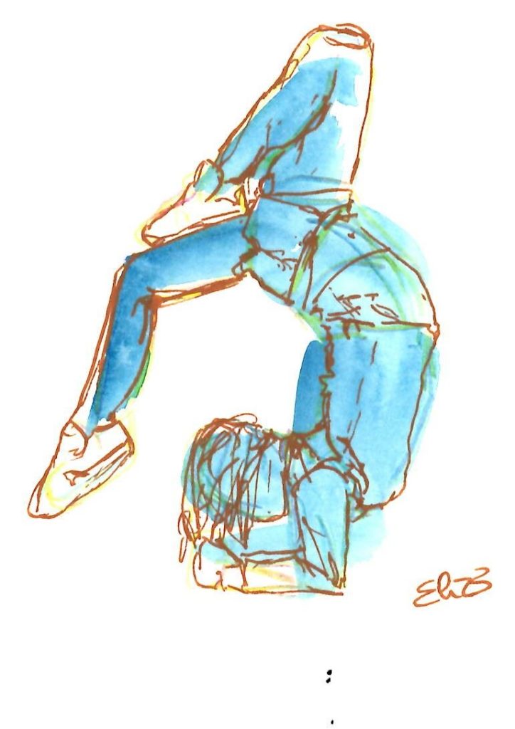 elize dessin esquisse danseuse tete en base bleu aquarelle