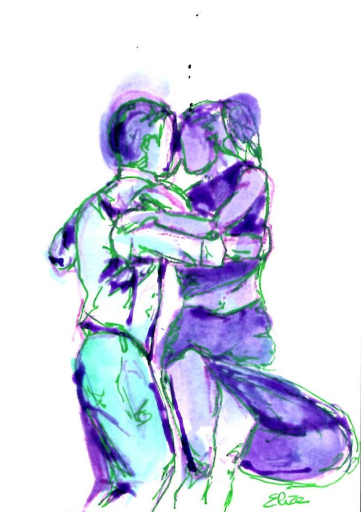 elize dessin esquisse danseur danse tango robe violet vert homme femme elize
