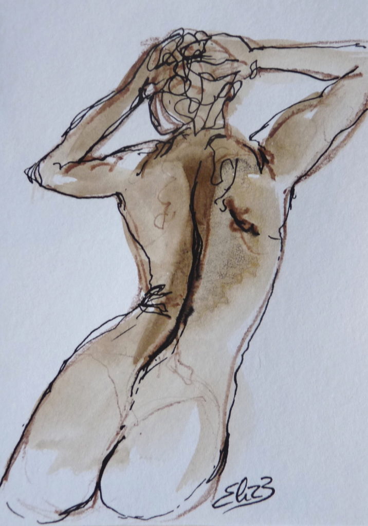 dessin femme nue de dos Elize esquisse Woman Brown