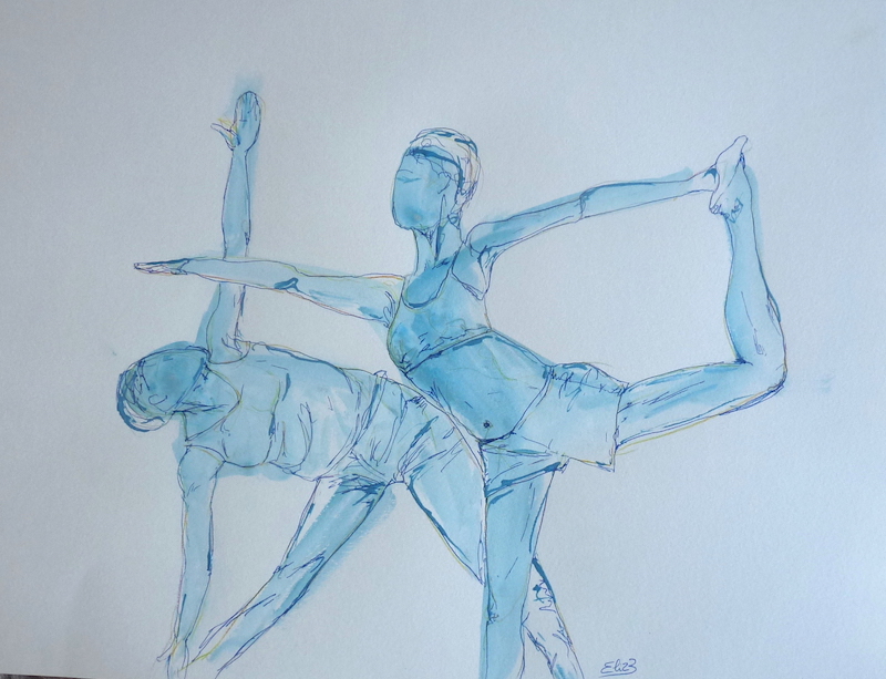 dessin yoga posture triangle encre bleu trait Elize pigmentropie