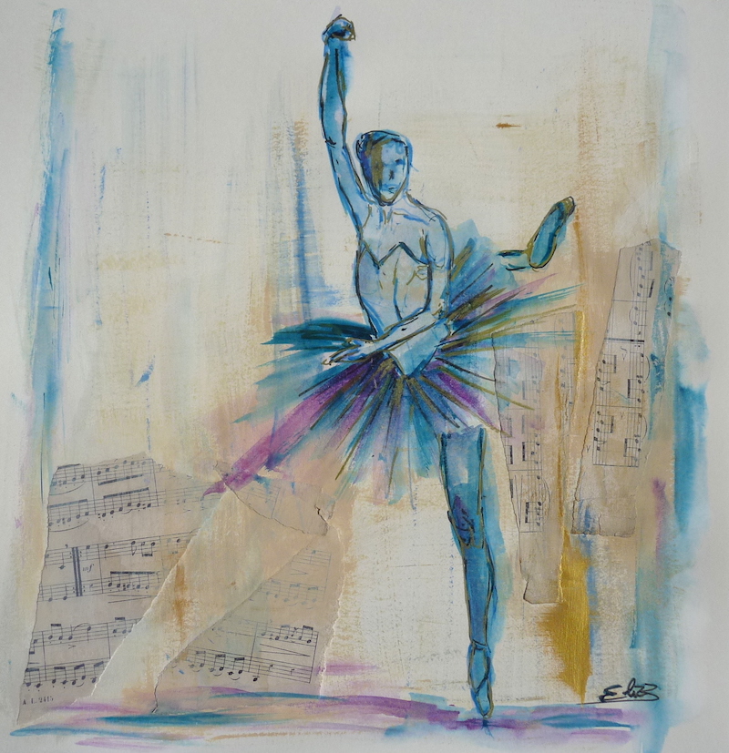 danseuse esquisse d'après Elize encre aquarelle pointe tutu mix media