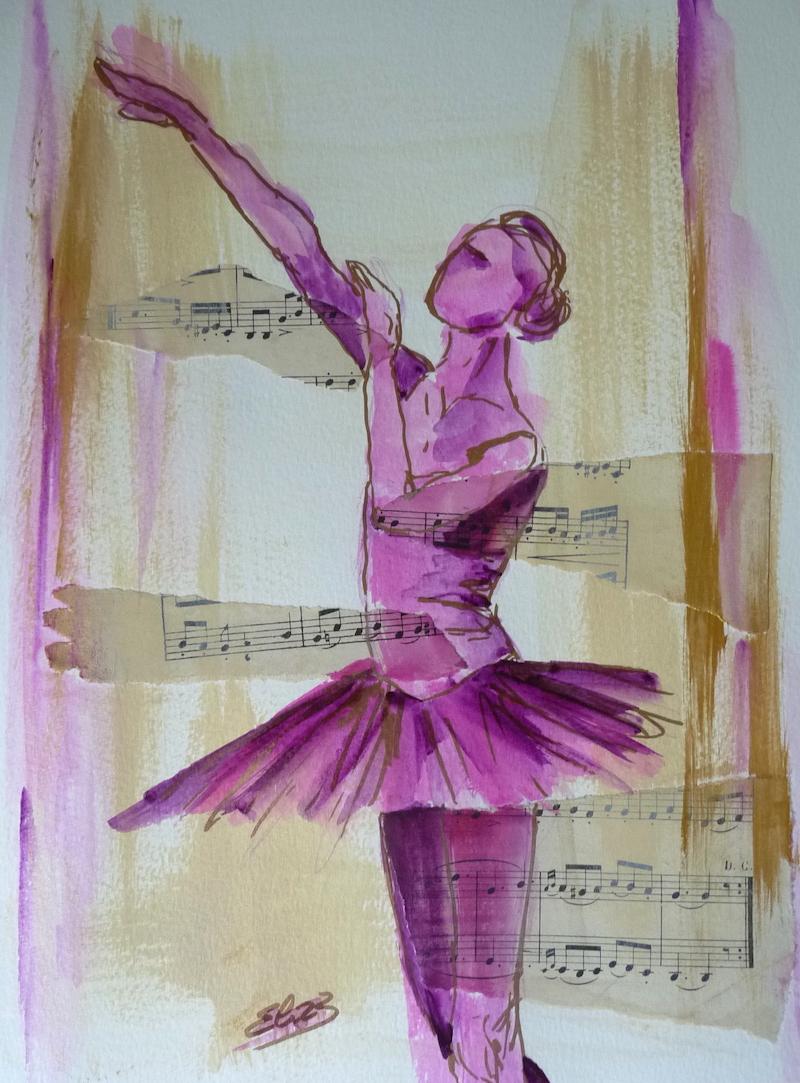 danseuse main levée tutu papier esquisse rose Elize pigmentropie dessin danse classique