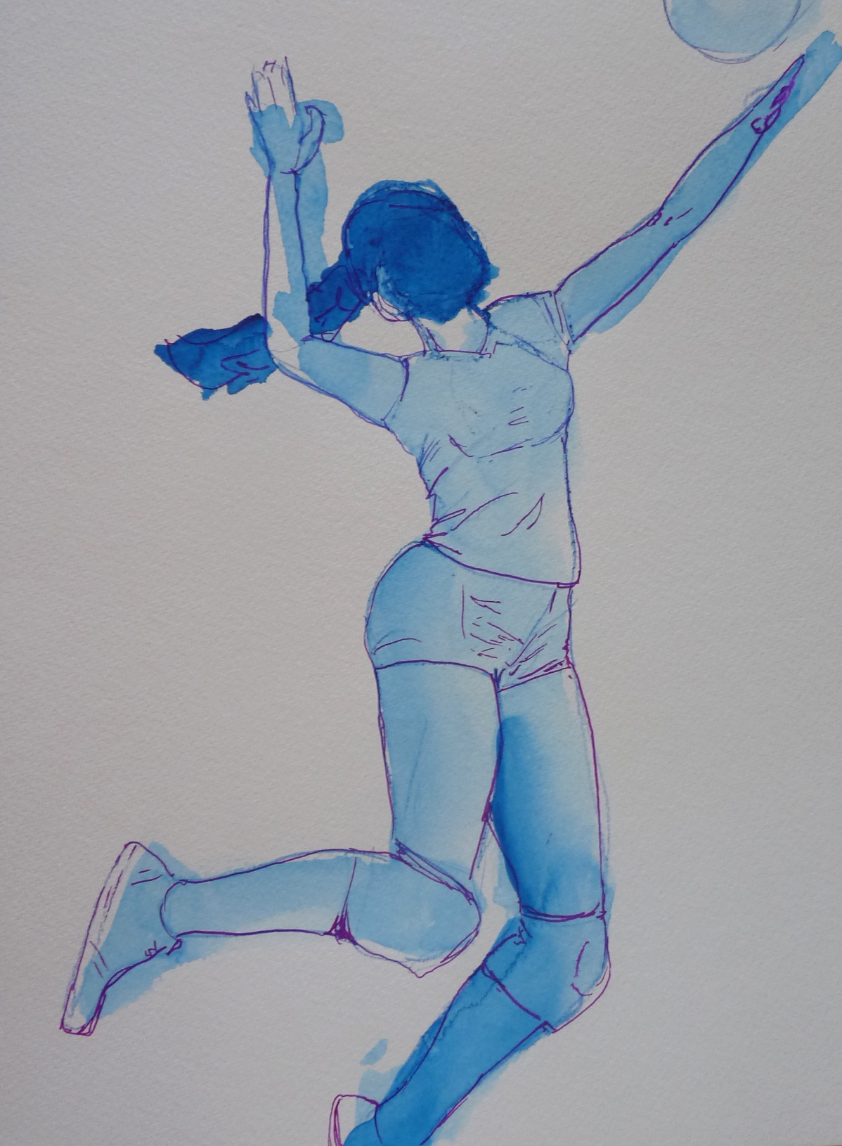 volley ball joueuse dessin bleu encre Elize pigmentropie