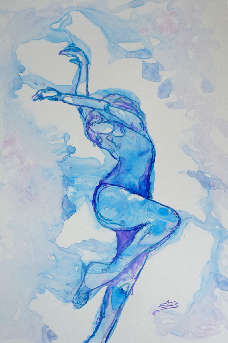 femme danseuse se mêlant à l'encre bleue effet artistique incroyable oeuvre d'art Elize pigmentropie 