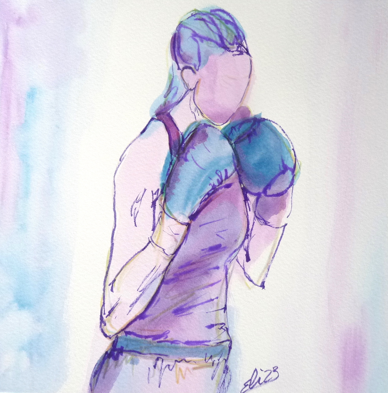 boxeuse sportive gant boxe sport feminin croquis violet dessin art