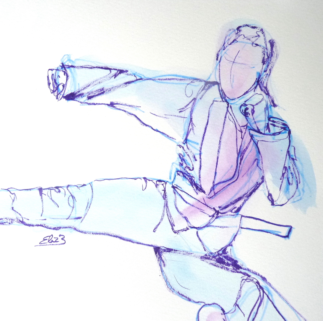 femme karaté saut dessin croquis esquisse elize pigmentropie femme libre battante