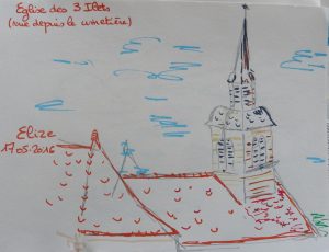 eglise toit urban sketch croquis feutre