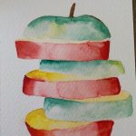 aquarelle pomme coupée en étage