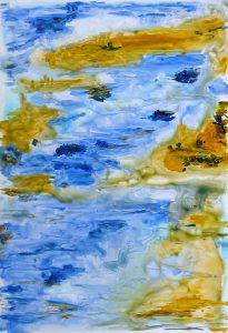 peinture abstrait bleu jaune reflet