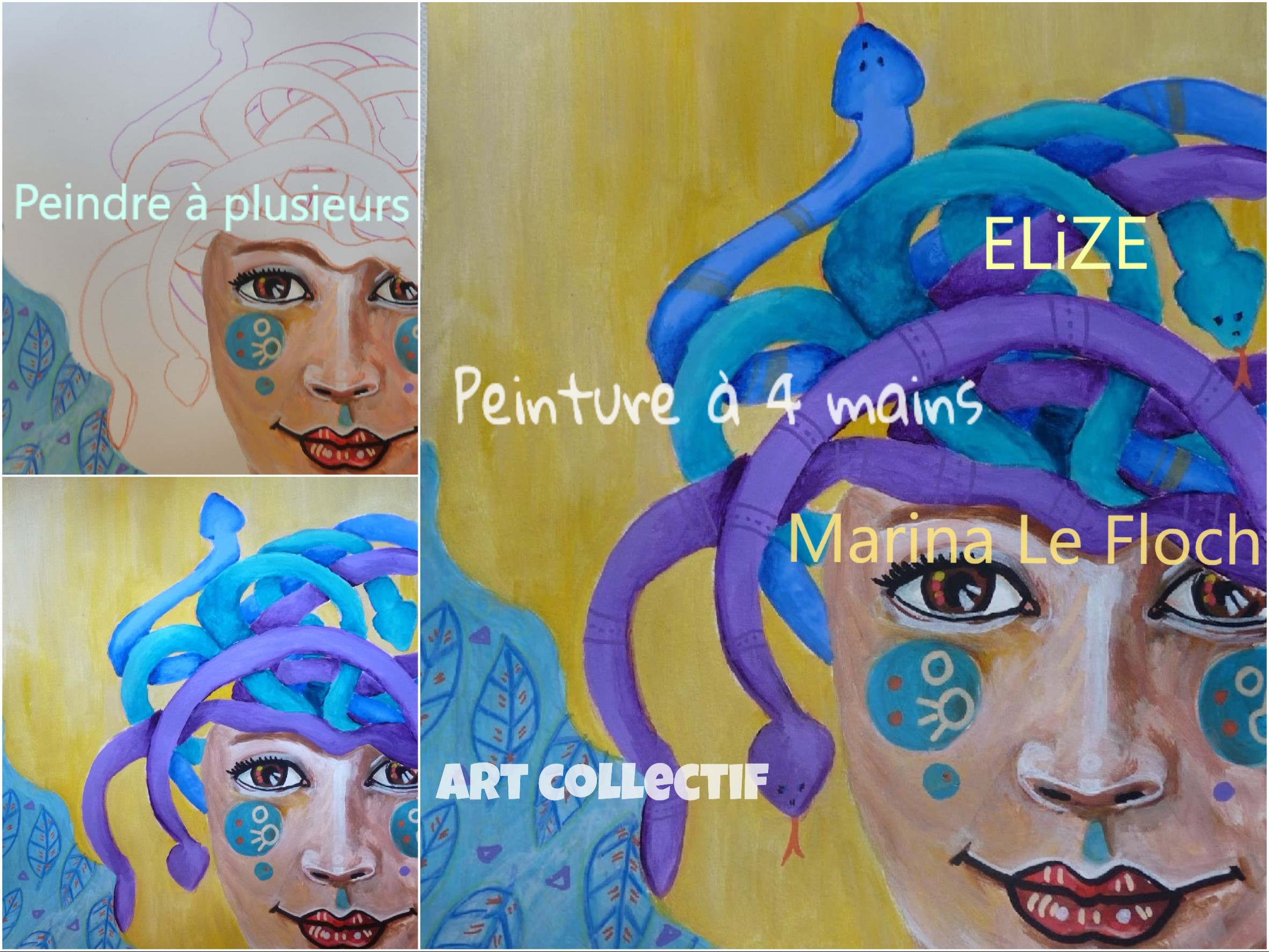 peinture à 4 main Elize Marina Le floch art collectif peinture