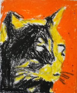 chat rouge jaune noir pop art