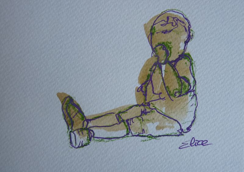 enfant sucant son pouce esquisse elize dessin marron