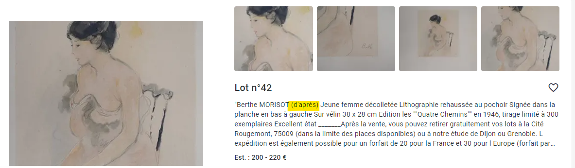 enchere d'après berthe morisot exemple