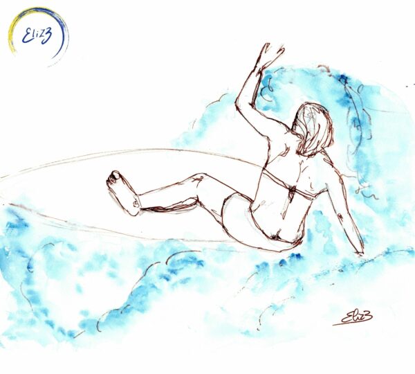 surfeuse vague dessin bleu