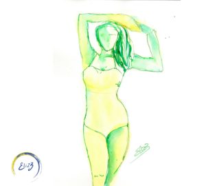 femme en maillot jaune
