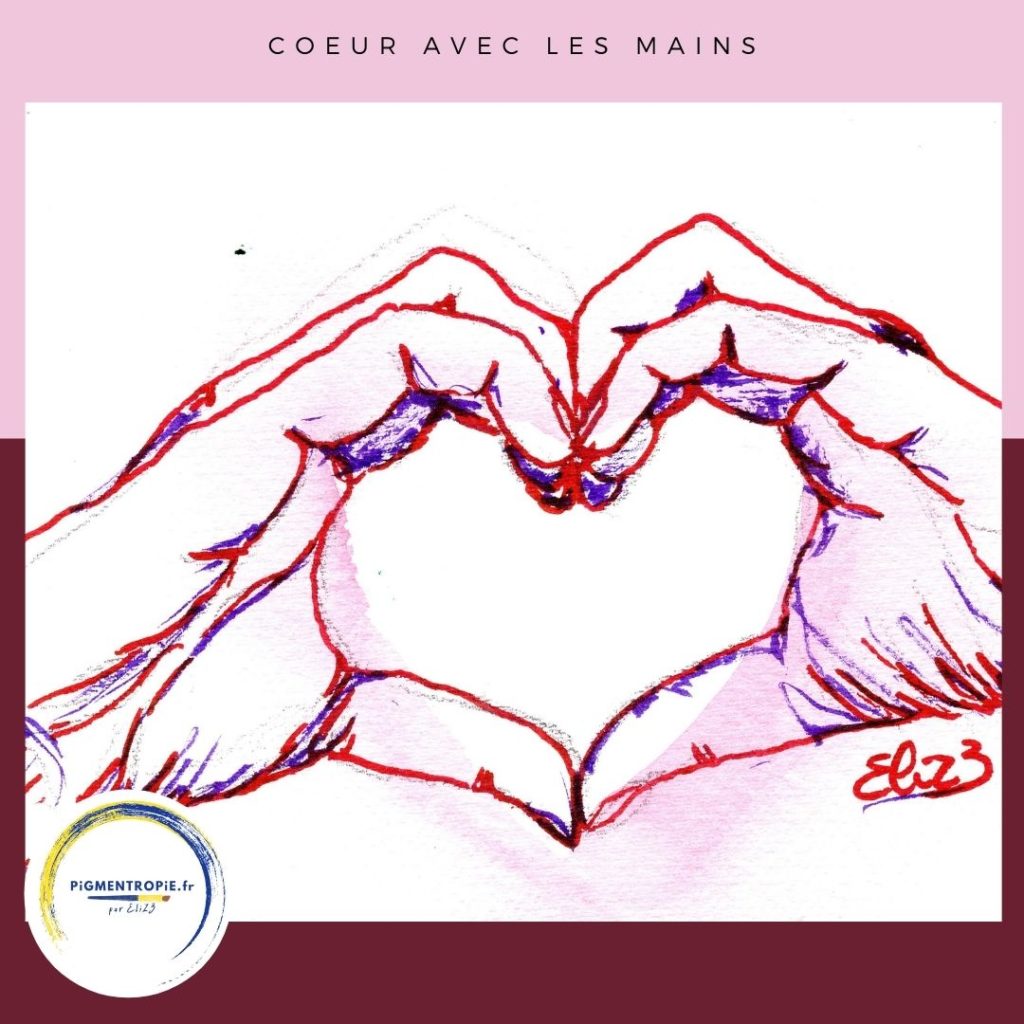 coeur avec les mains dessin rouge