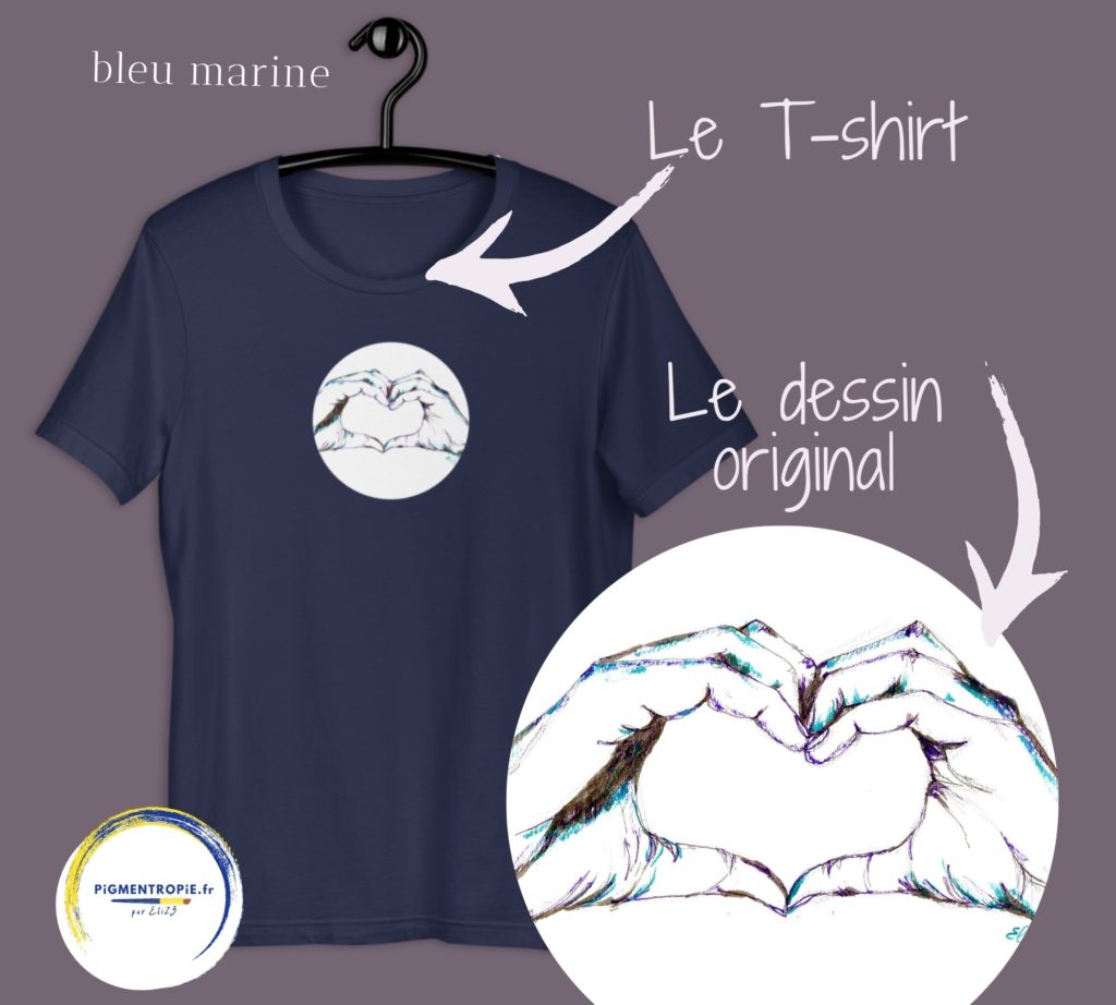 t-shirt coeur avec les mains bleu marine