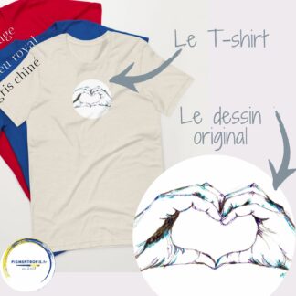 t-shirt coeur avec les mains gris chiné