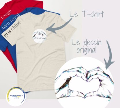 t-shirt coeur avec les mains gris chiné